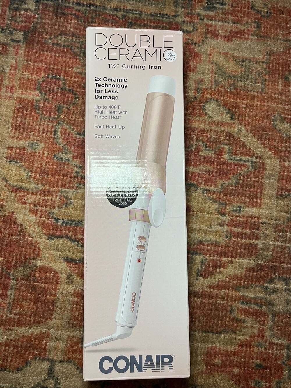 Conair Double Ceramic 1.5" Curling Iron, Rose Gold/White, 30 Heat Settings